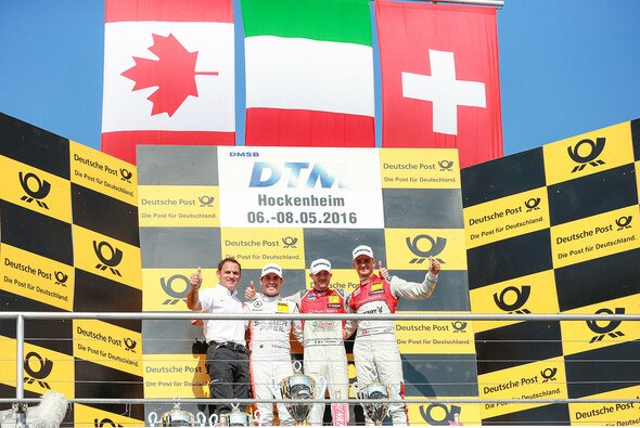 Das erste Podium der DTM 2016 in Hockenheim: Mortara vor Wickens und Müller - Foto: DTM