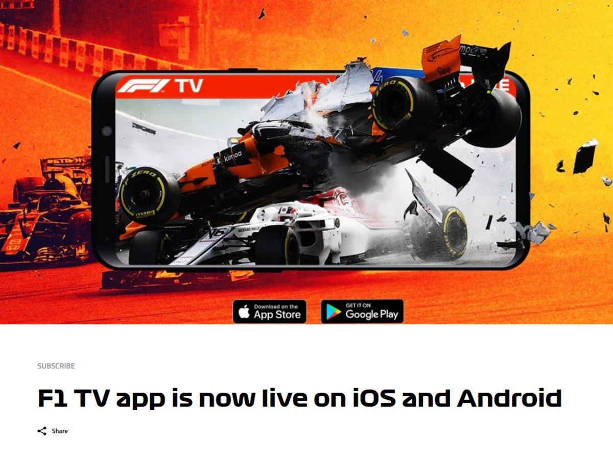 Formel 1 Live-Stream F1 TV Pro jetzt auch als App gestartet