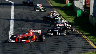Australien: Der befürchtete Fehlstart der Scuderia blieb aus. Fernando Alonso zeigte, dass er sich in die Form seines Lebens gebracht hatte: Platz fünf war viel mehr, als selbst die kühnsten Optimisten bei den Roten ausgerechnet hätten. Dabei hielt er dem Druck Maldonados stand, so dass er diesen in die Verzweiflung trieb und der Venezolaner in der letzten Runde abflog. Felipe Massa schied nach einer Kollision mit Bruno Senna aus., Foto: Sutton