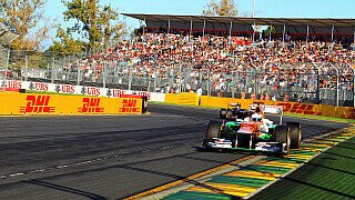 Australien: Von Startplatz 15 ins Rennen gegangen lieferte Paul di Resta in Melbourne ein relativ unauffälliges Rennen ab - als es drauf ankam war er aber zur Stelle. In der letzten Kurve quetsche er sich noch an Jean-Eric Vergne vorbei und ergatterte damit noch einen WM-Punkt. Für Formel-1-Rückkehrer Nico Hülkenberg dagegen war der Australien GP bereits nach wenigen Kurven zu Ende. Im Startgetümmel zog er sich einen Aufhängungsschaden zu und musste den Force India VJM05 vorzeitig in der Garage parken. , Foto: Sutton