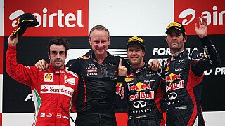 Nach dem Indien GP führt Sebastian Vettel in der Weltmeisterschaft mit 13 Punkten vor seinem engsten Rivalen Fernando Alonso. Die Fahrerweltmeisterschaft ist nach wie vor offen. Motorsport-Magazin.com präsentiert die Statistiken zum Rennen., Foto: Red Bull
