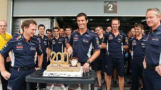 Mark Webber feiert am Sonntag in Bahrain seinen 200. Grand-Prix-Start. Der Australier ist der 13. Pilot der F1-Geschichte, der die 200 vollmacht. , Foto: Sutton