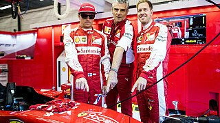 Der 900. Grand Prix der Scuderia veranlasst die Ferrari-Boys zu verschiedenen Emotionen: Kimi-Cool, Arriva-Böse und Strahle-Seb, Foto: Ferrari