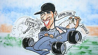 Da hat sich der Künstler aber ordentlich vermalt - der Mann mit dem Drei-Klafter-Grinsen heißt Ricciardo, nicht Hamilton., Foto: Sutton