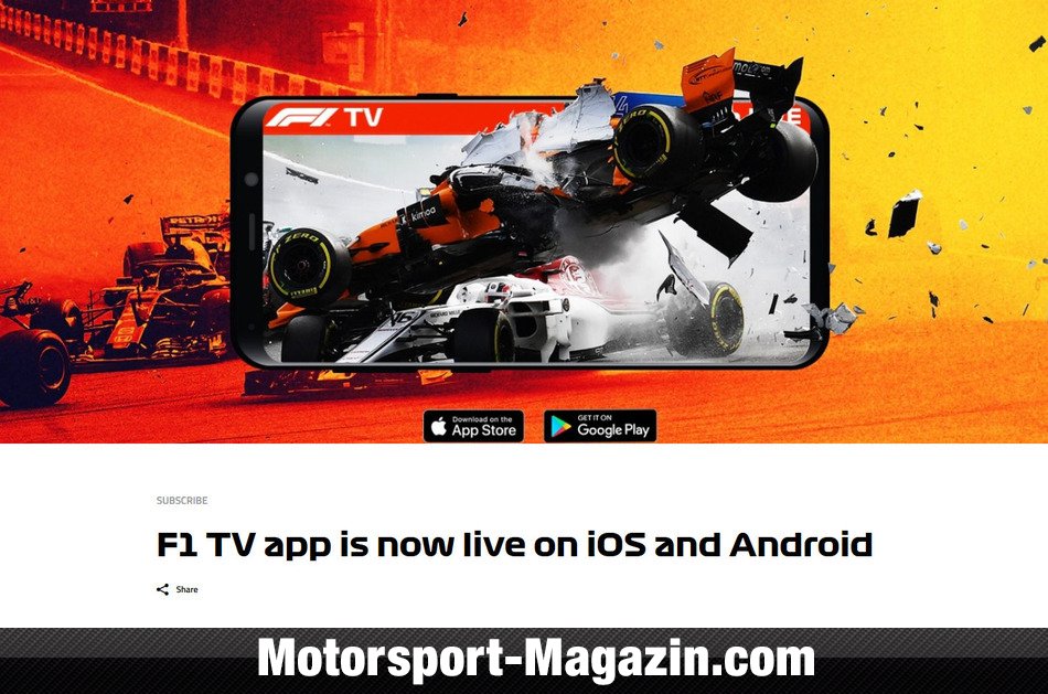 Formel 1 LiveStream F1 TV Pro jetzt auch als App gestartet