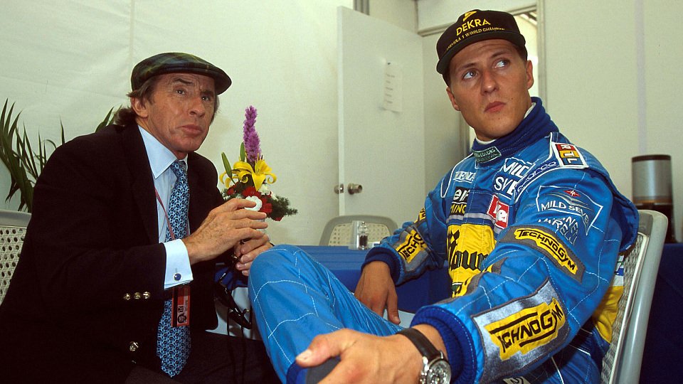 Ein Bild aus vergangenen Tagen - damals hielt Stewart wohl noch größere Stücke auf Schumacher, Foto: Sutton