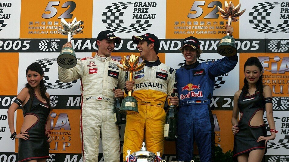 Macau 2005: Lucas di Grassi gewinnt das Rennen vor Sebastian Vettel und Robert Kubica, Foto: Sutton