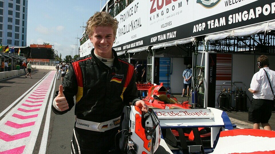 Nico Hülkenberg freut sich über die Pole-Position, Foto: A1 GP Nico Hülkenberg freut sich über die Pole-Position, Foto: A1 GP