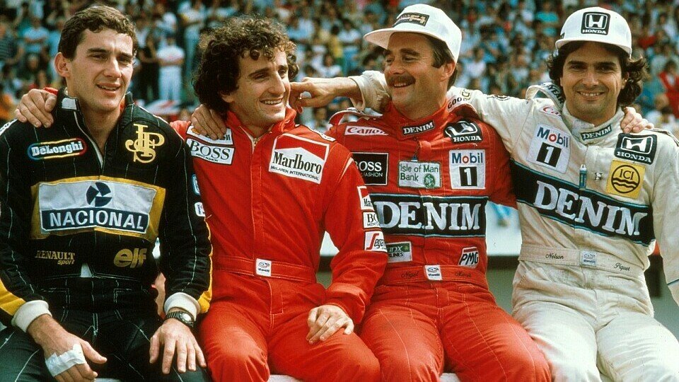 Ayrton Senna, Alain Prost, Nigel Mansell und Nelson Piquet, Foto: Sutton