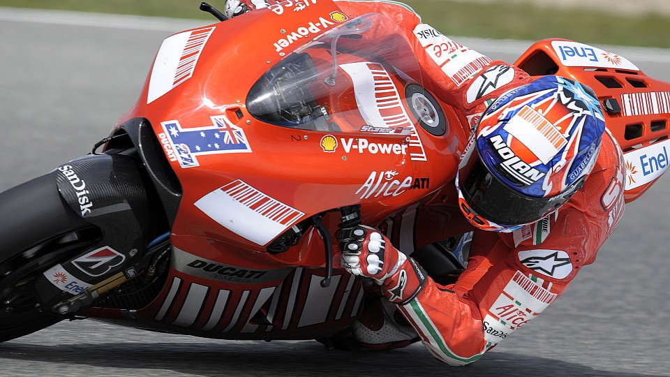 Casey Stoner legte im Nassen gut los, Foto: Ducati
