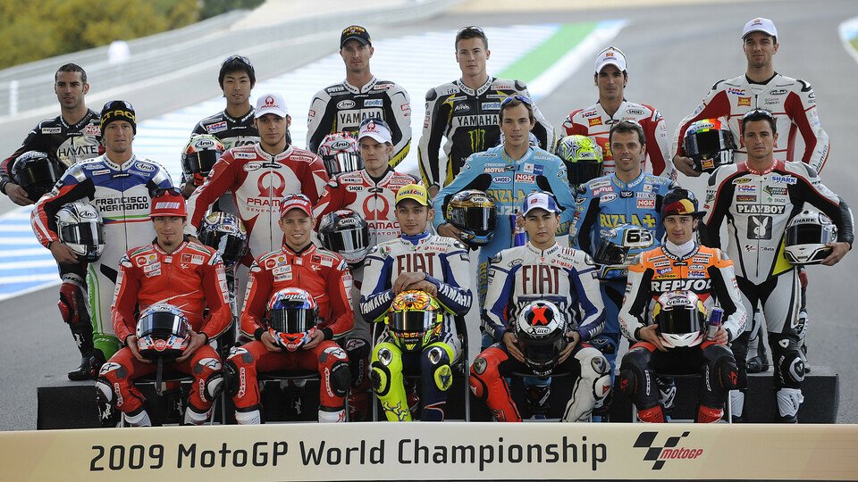 Das Fahrerfeld (ohne Dani Pedrosa) der 2009er MotoGP-Saison, Foto: Yamaha