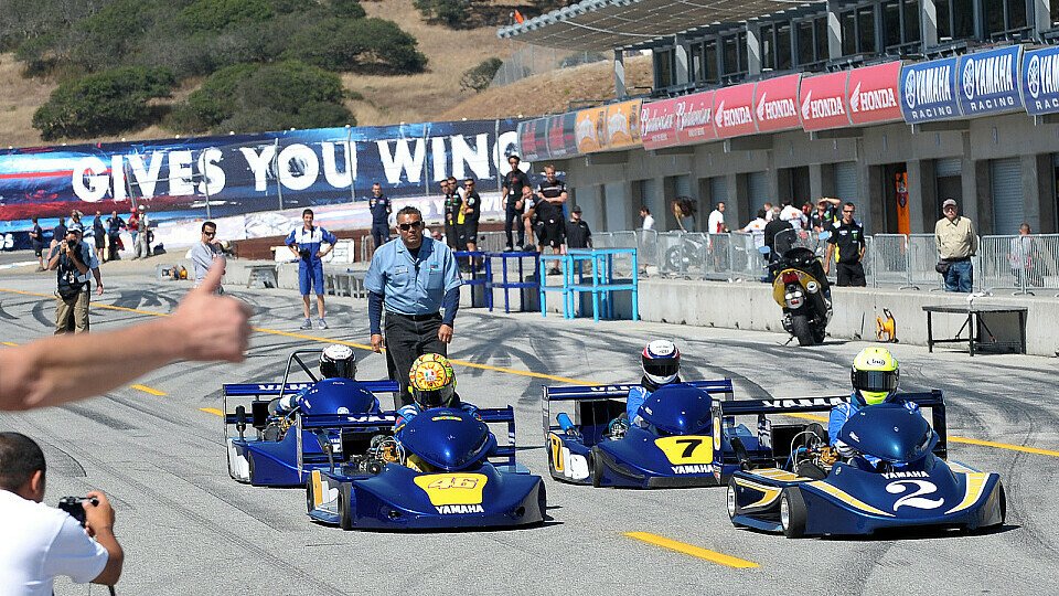 Zuletzt traten Kenny Roberts sr. und Valentino Rossi in Laguna Seca im Kart gegeneinander an., Foto: Yamaha