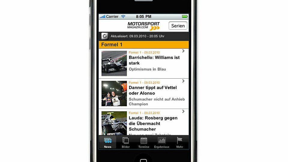 Motorsport-Magazin.com auf dem iPhone., Foto: adrivo Sportpresse