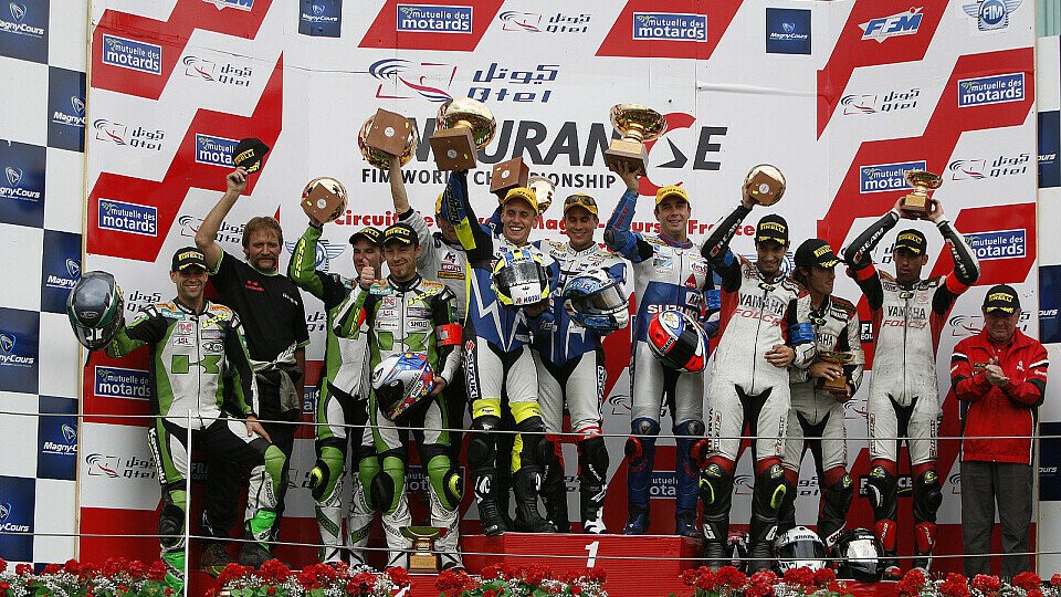 Das Podium des 74. Bol'd'Or: Suzuki gewinnt vor Bolliger und Folch., Foto: Suzuki