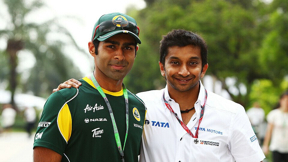 Doch zwei Inder in Neu Delhi am Start? - Lotus-Tester Karun Chandhok posiert vorsichtshalber schon einmal mit HRT-Pilot Narain Karthikeyan, Foto: Sutton
