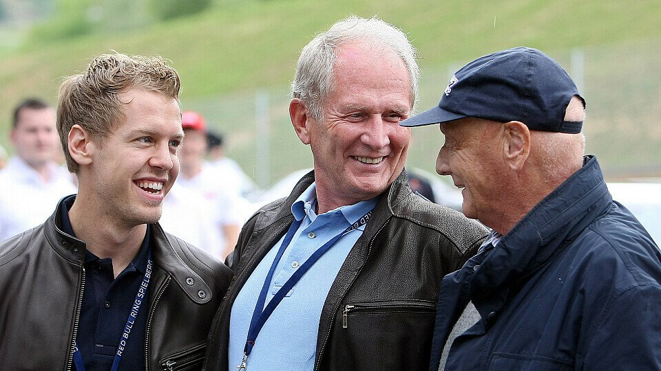 Niki Lauda und Sebastian Vettel verstehen sich gut - das freut auch Red-Bull-Berater Helmut Marko, Foto: Red Bull/GEPA