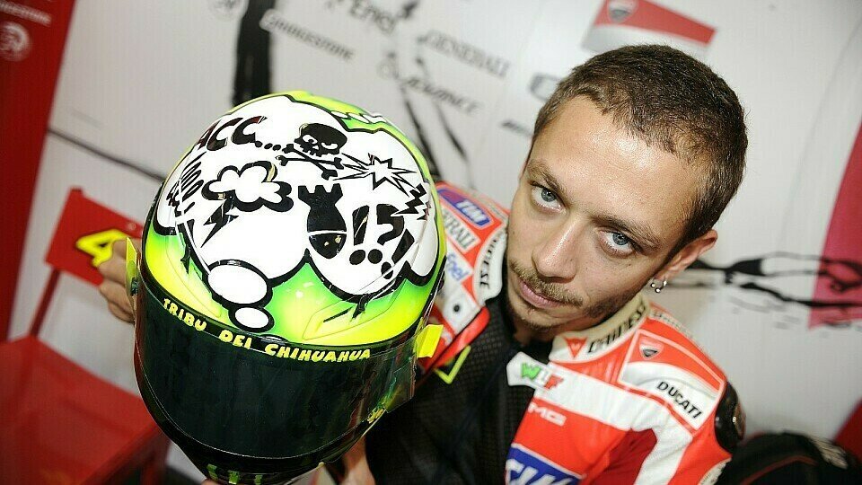 Valentino Rossis Helm zeigt, was sein Besitzer denkt, Foto: Milagro