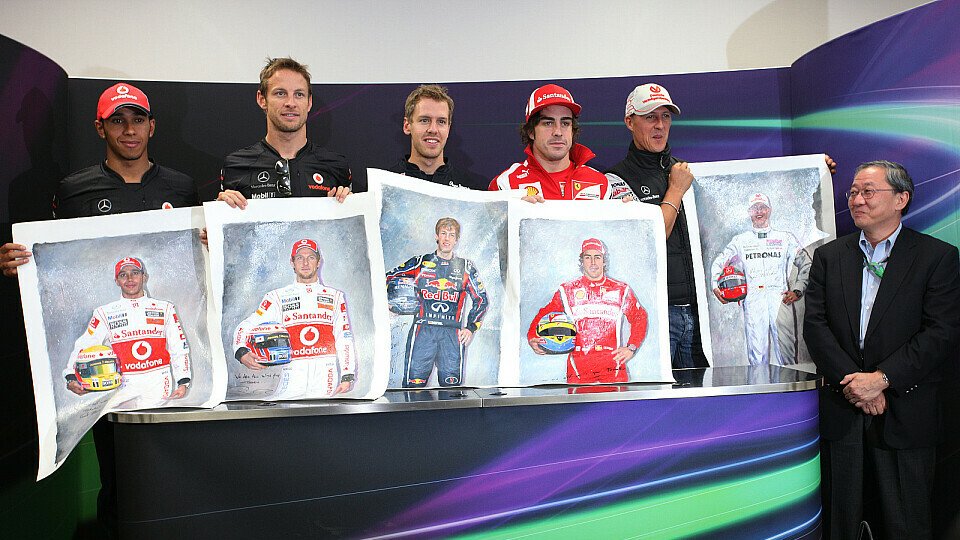 Sechs Champions kämpfen in der F1 2012 um die Krone - Anmerkung: Der Herr rechts im Bild ist nicht der fehlende Kimi Räikkönen, Foto: Sutton