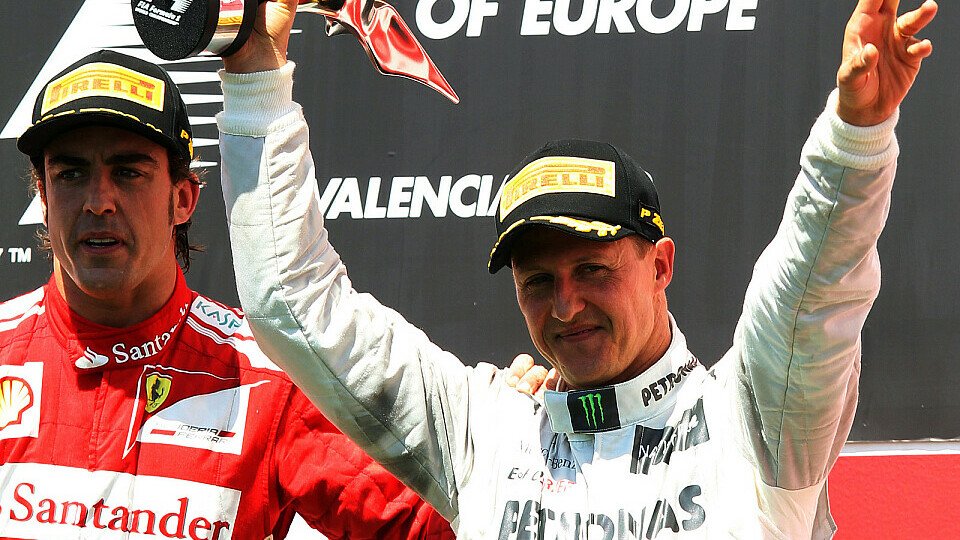 Michael Schumacher feierte 2012 in Valencia das 155. und letzte Podest seiner einzigartigen Formel-1-Karriere, Foto: Sutton