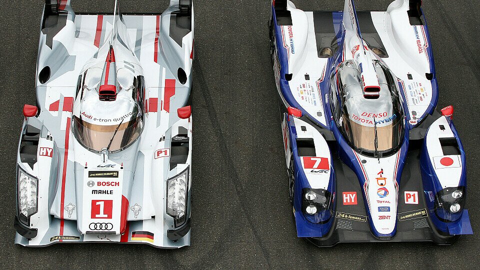 Fototermin in Le Mans: Audi R18 e-tron quattro und Toyota TS030 Hybrid