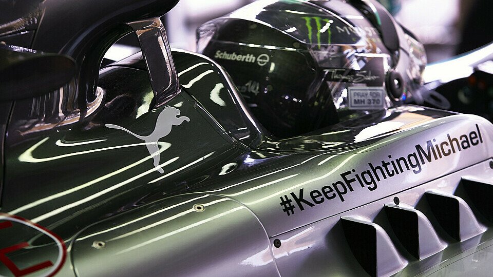 Der Hashtag #KeepFightingMichael ist seit 2016 nicht mehr auf dem Mercedes, Foto: Mercedes AMG