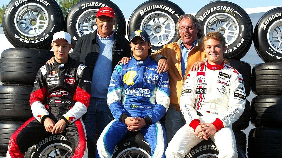 Vater & Sohn: Keke und Nico Rosberg, Niki und Mathias Lauda und Nelsinho Piquet, Foto: Sutton