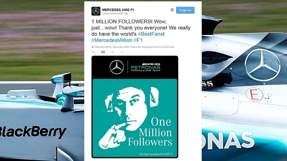 Strahlender Moment für Mercedes! 1 Millioen Follower sind erreicht, Foto: Twitter/Mercedes AMG F1