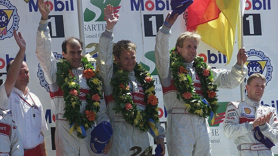 Le Mans 2000: Audi-Gesamtsieger Emanuele Pirro, Tom Kristensen und Frank Biela, Foto: Audi