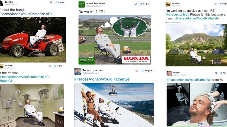 Fernando Alonso kommt in Brasilien nicht weit, Foto: Twitter Collage