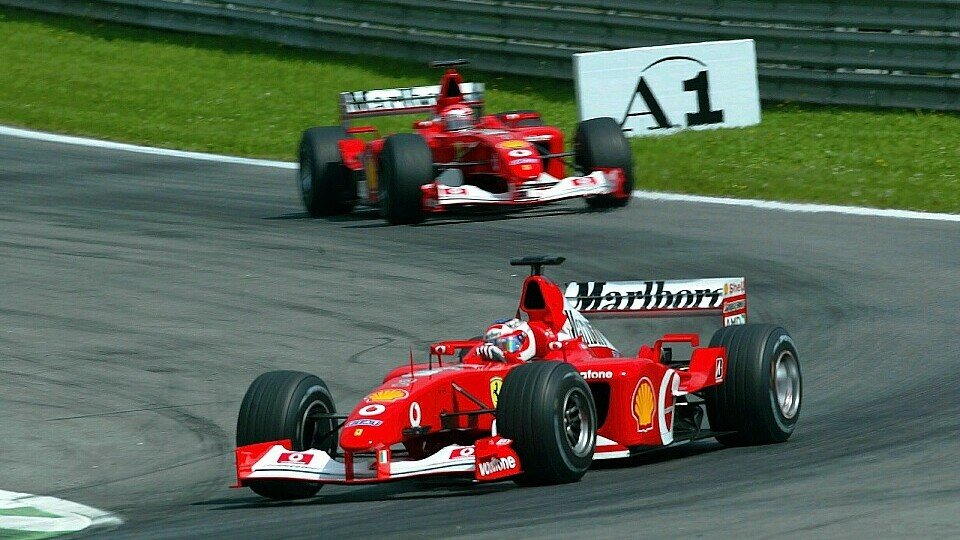 Rubens Barrichello musste Michael Schumacher 2002 in Österreich auf Anweisung von Ferrari den Sieg überlassen, Foto: Sutton