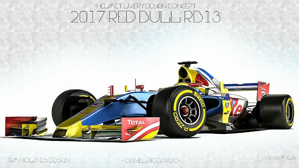 So könnte der RB13 im Helm-Design von Daniel Ricciardo aussehen