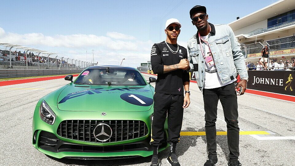 Lewis Hamilton zeigte Usain Bolt 2017 den Circuit of the Americas im Mercedes AMG GT-R, Foto: Mercedes-Benz