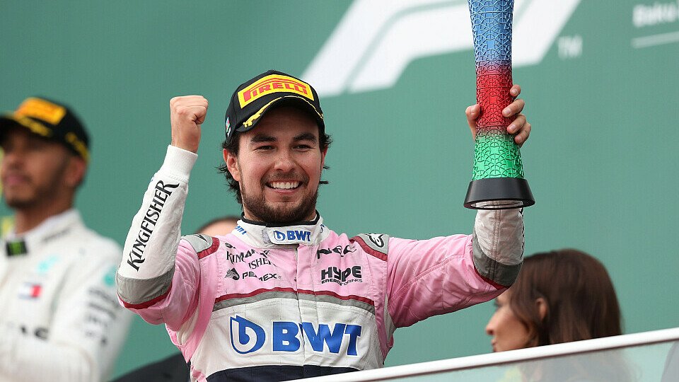 Sergio Perez stürmte nach 2016 in Baku zum zweiten Mal für Force India das Podest, Foto: Sutton