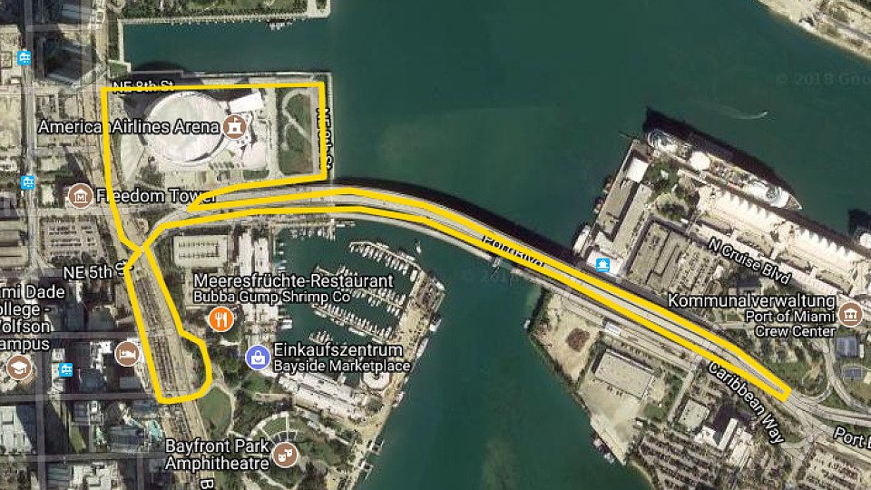 So könnte das Streckenlayout der Formel 1 in Miami aussehen, Foto: Google Maps