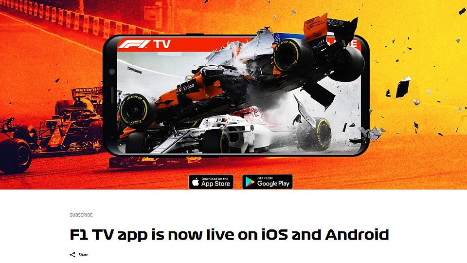 F1 TV gibt es als Live-Stream jetzt auch als App