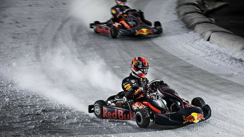 Max Verstappen und Pierre Gasly wagten sich im Kart aufs Eis, Foto: Red Bull