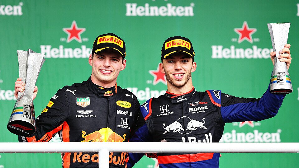 Max Verstappen, Pierre Gasly und Carlos Sainz (nicht im Bild, P3 nachträglich geerbt) waren die jüngsten Top-3 der Formel-1-Geschichte, Foto: Red Bull