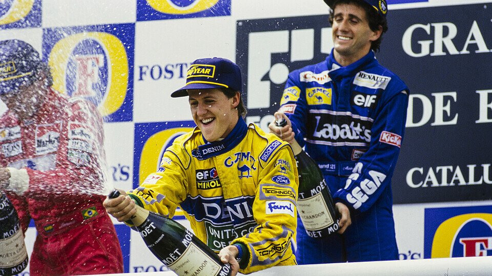 Feierstimmung auf dem Podium: Senna, Schumacher, Prost