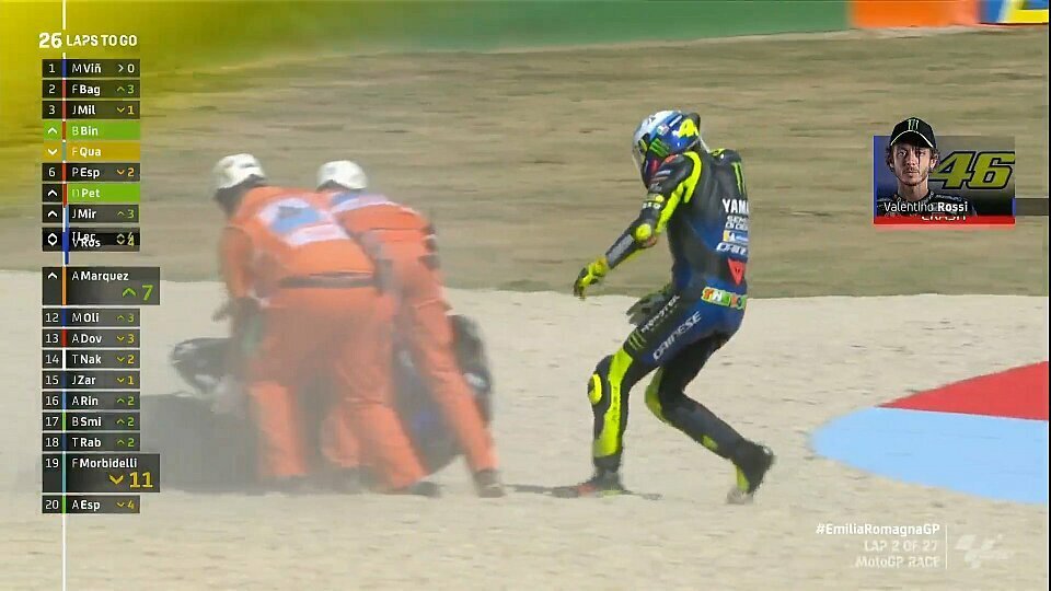 In der 2. Runde war Rossis Rennen bereits zu Ende, Foto: MotoGP/Twitter
