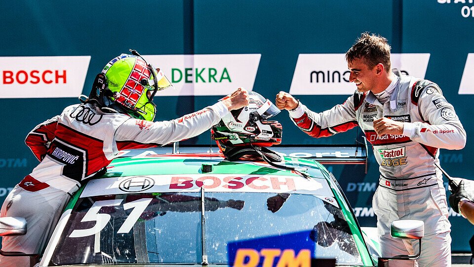 Beim Saisonauftakt in Spa herrschte noch gute Stimmung zwischen Jamie Green und Nico Müller, Foto: Audi Communications Motorsport