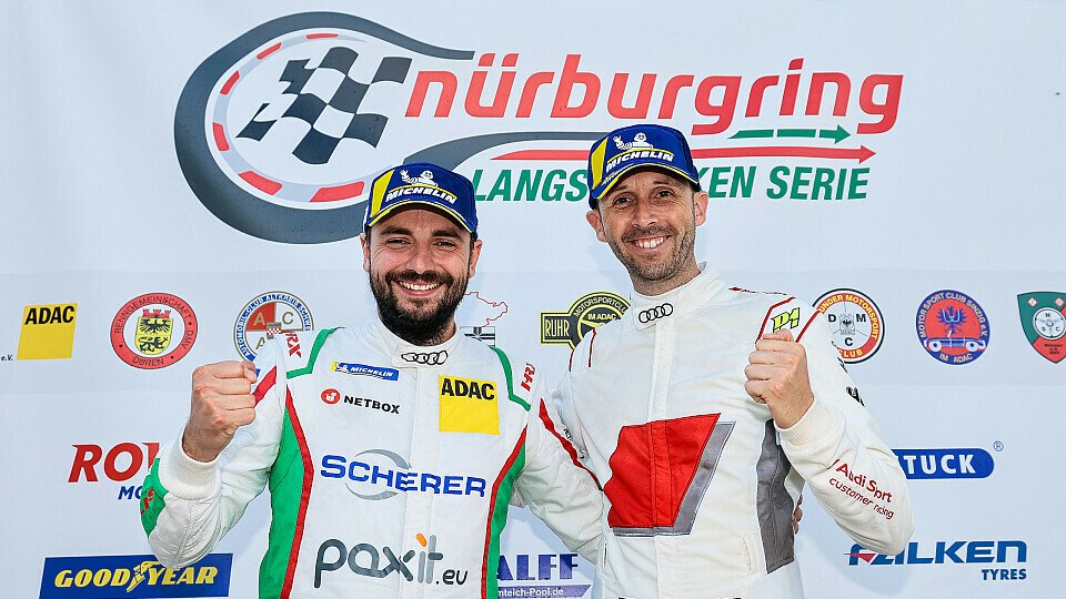 Kuba Giermaziak und Rene Rast jubeln am Nürburgring, Foto: Jan Brucke/VLN