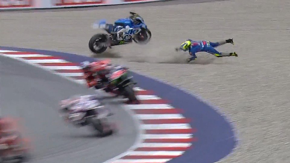 Suzuki-Pilot Joan Mir brach sich bei seinem Sturz im MotoGP-Rennen in Österreich den Knöchel, Foto: Screenshot/MotoGP