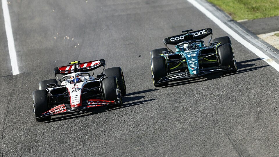 Haas-Pilot Nico Hülkenberg führt vor Lance Stroll im Aston Martin 