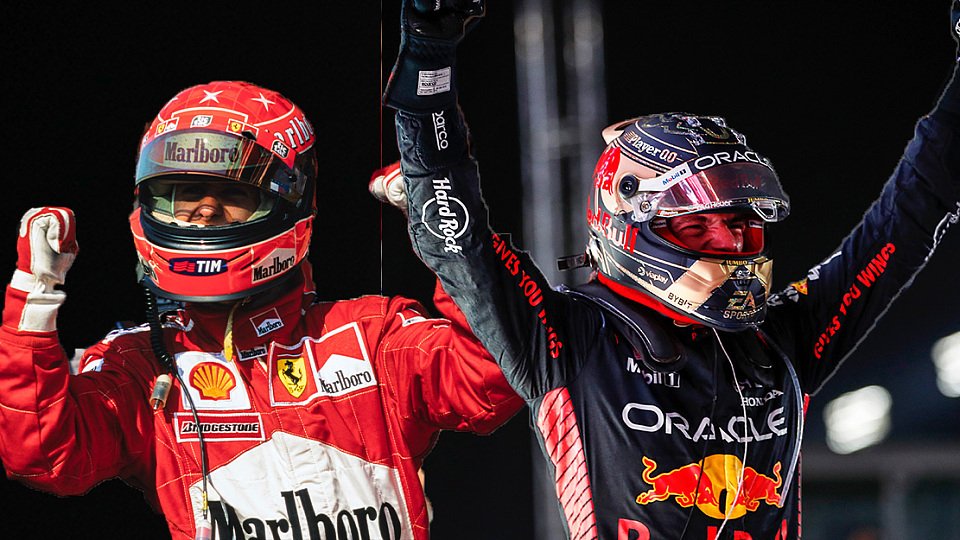 Michael Schumacher und Max Verstappen bejubeln ihre WM-Titel