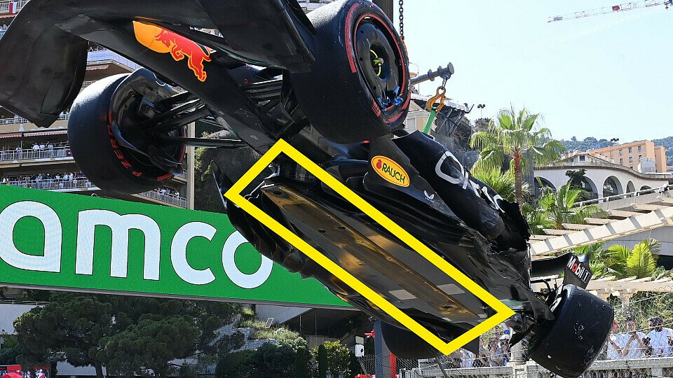 Die so wichtige Planke, hervorgehoben am Red Bull von Sergio Perez in Monaco 2023