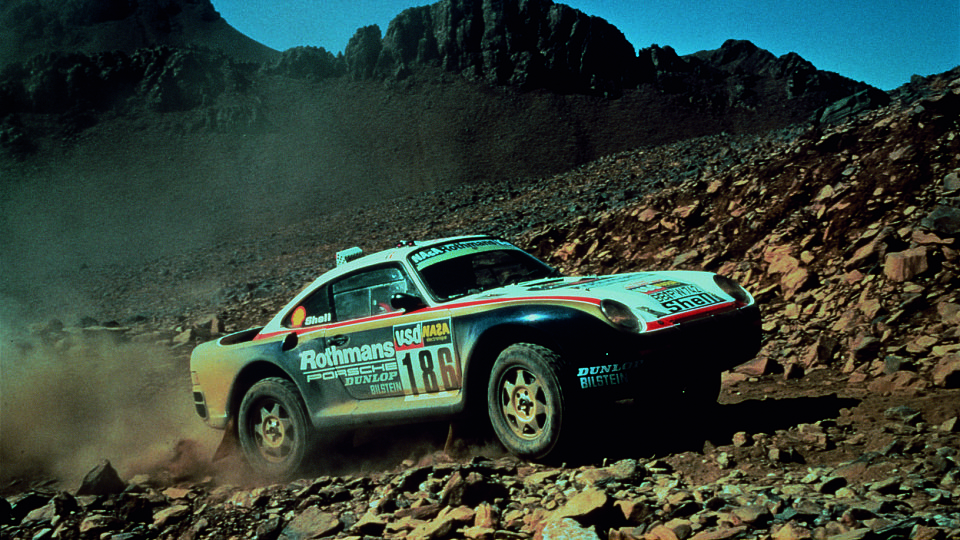 Rene Metge (Porsche) bei der Rallye Dakar 1986