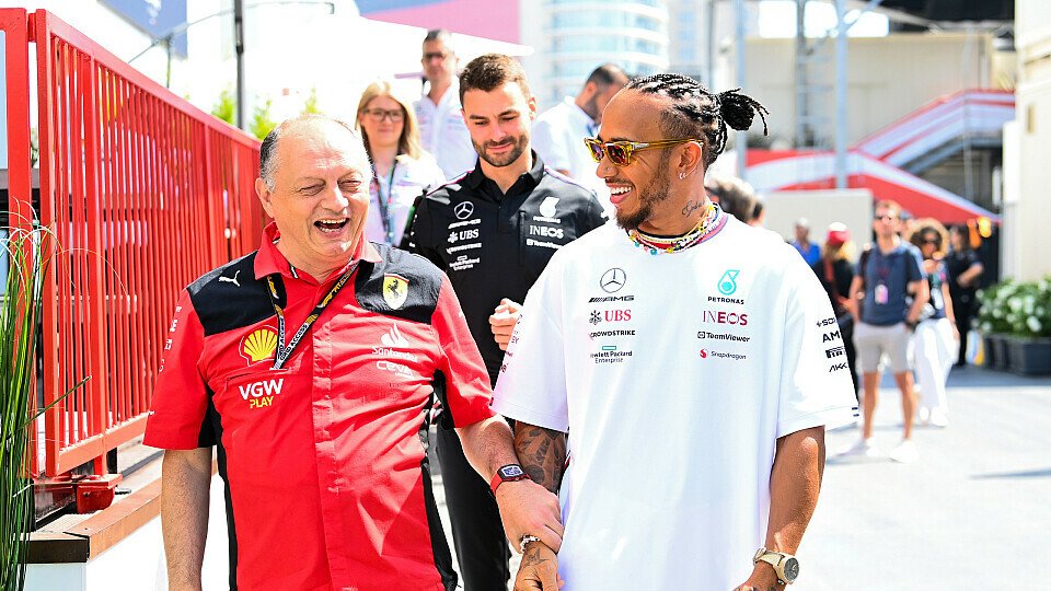Ferrari-Teamchef Fred Vasseur und Lewis Hamilton beim Formel-1-Rennen in Aserbaidschan