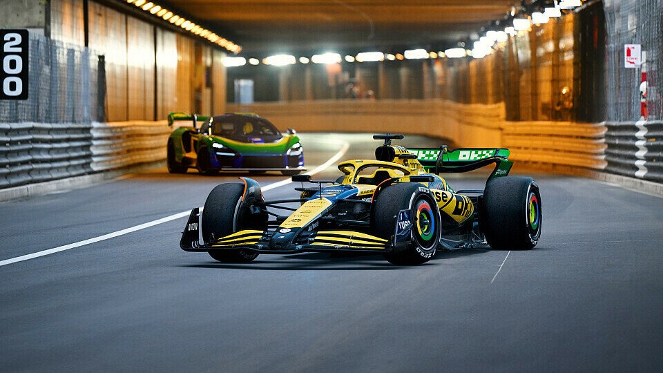 Die Sonderlackierung von McLaren beim Monaco GP der Formel 1 2024 zu Ehren von Ayrton Senna.