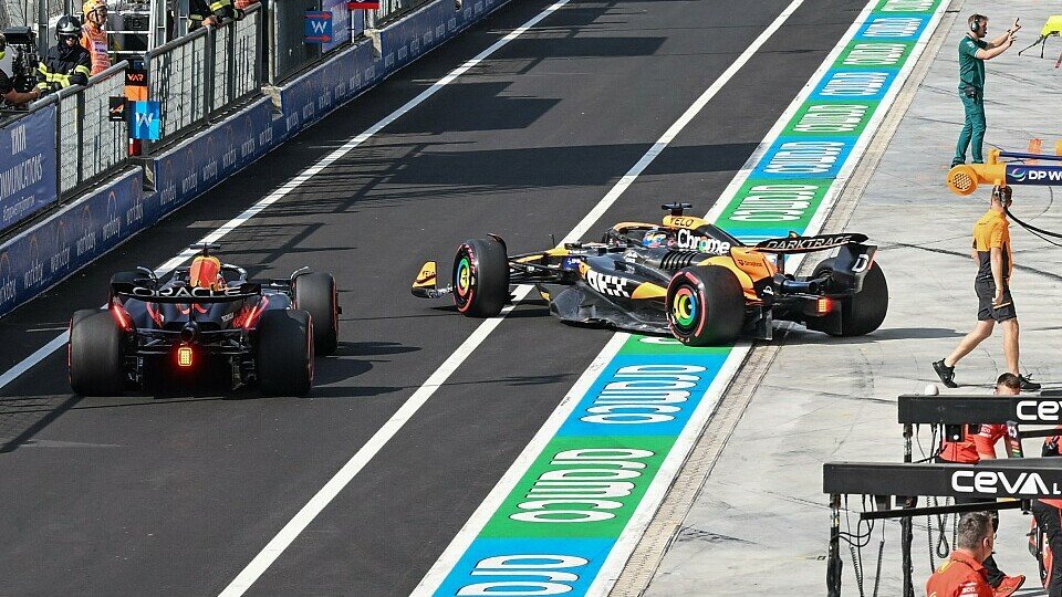 Max Verstappen muss bremsen, um eine Kollision mit Oscar Piastri in der Monza-Box zu verhindern