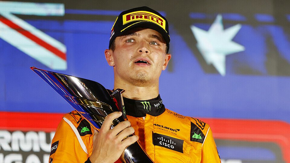 McLaren-Pilot Lando Norris feiert seinen 3. Saisonsieg auf dem Podium